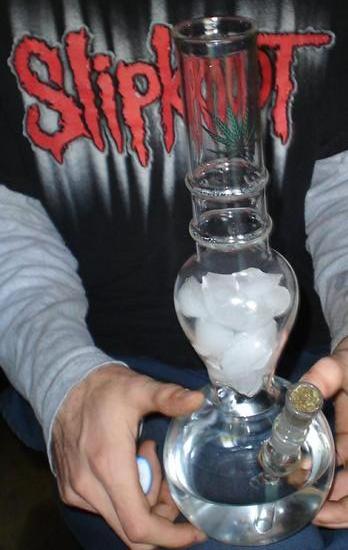Brand spankin' new glass bong sitting on my lap packed and ready to roll. This is the cherry popper my friends and Ohhhh weeeeeeeee was it sweeet!!