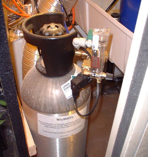 Co2 tank with regulator provides constant CO2.